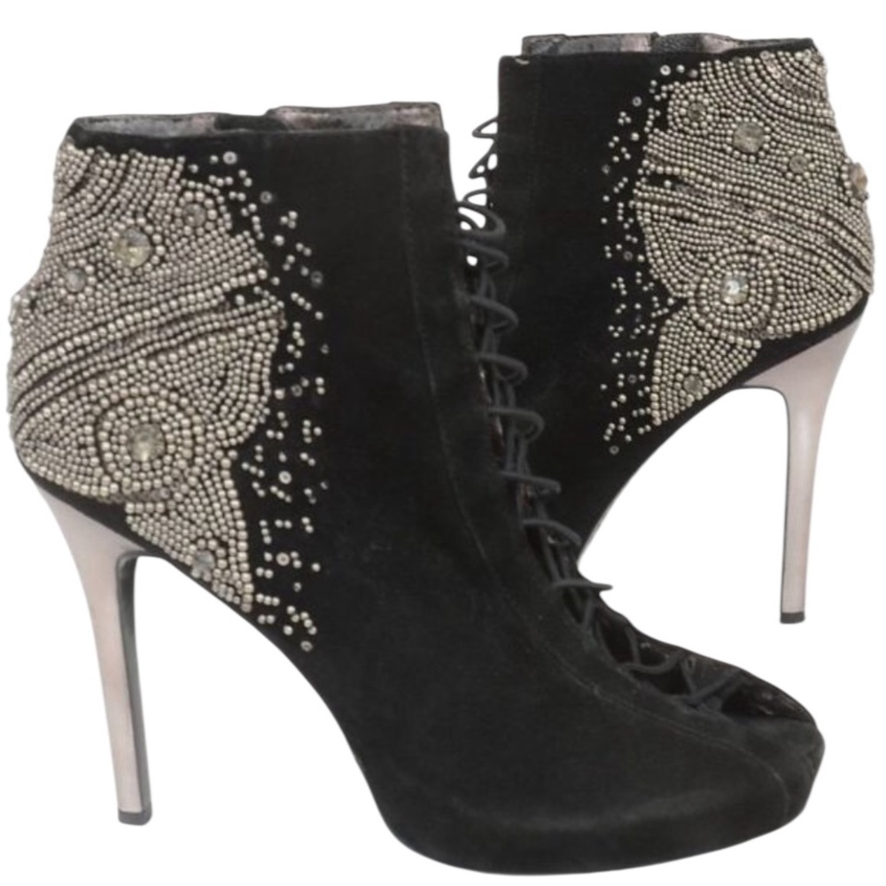 Sam Edelman Quantum size 10 black embellished lace up Peep toe boot NWOT